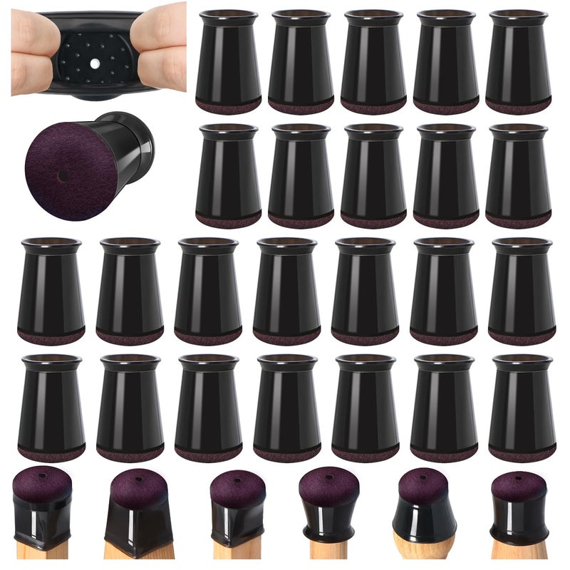 VIUME 24 Pcs Chair Leg Floor Protectors for Hardwood Floors Silicone Covers to Protect Wood Tile Floors Scratches Felt Pads Furniture Leg Caps No Noise (Fit:0.5""-0.89"") - Image 1